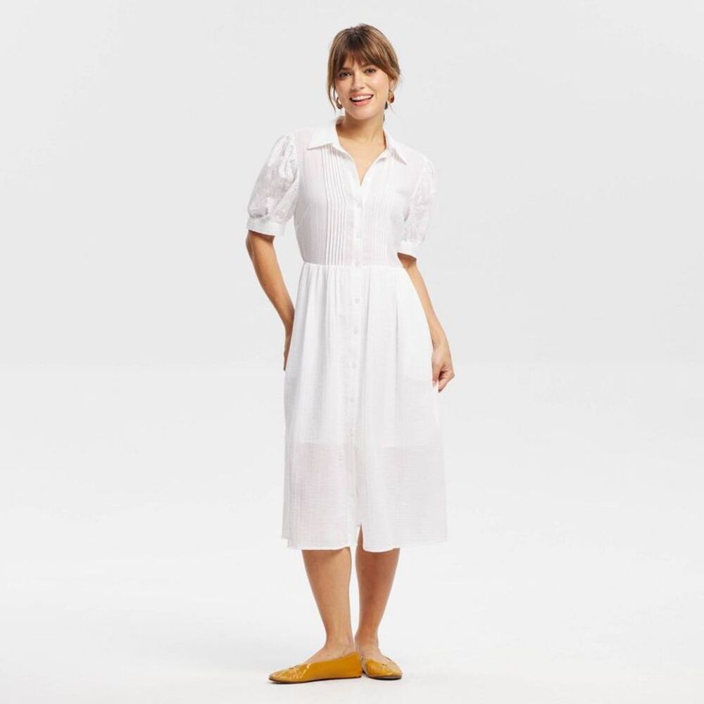 Universal Thread White Midi Button-Front Dress